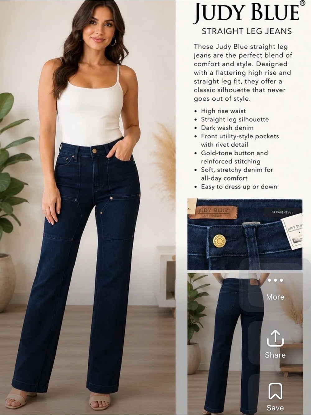 Judy Blue Dark Wash High-Rise Straight Leg Jeans